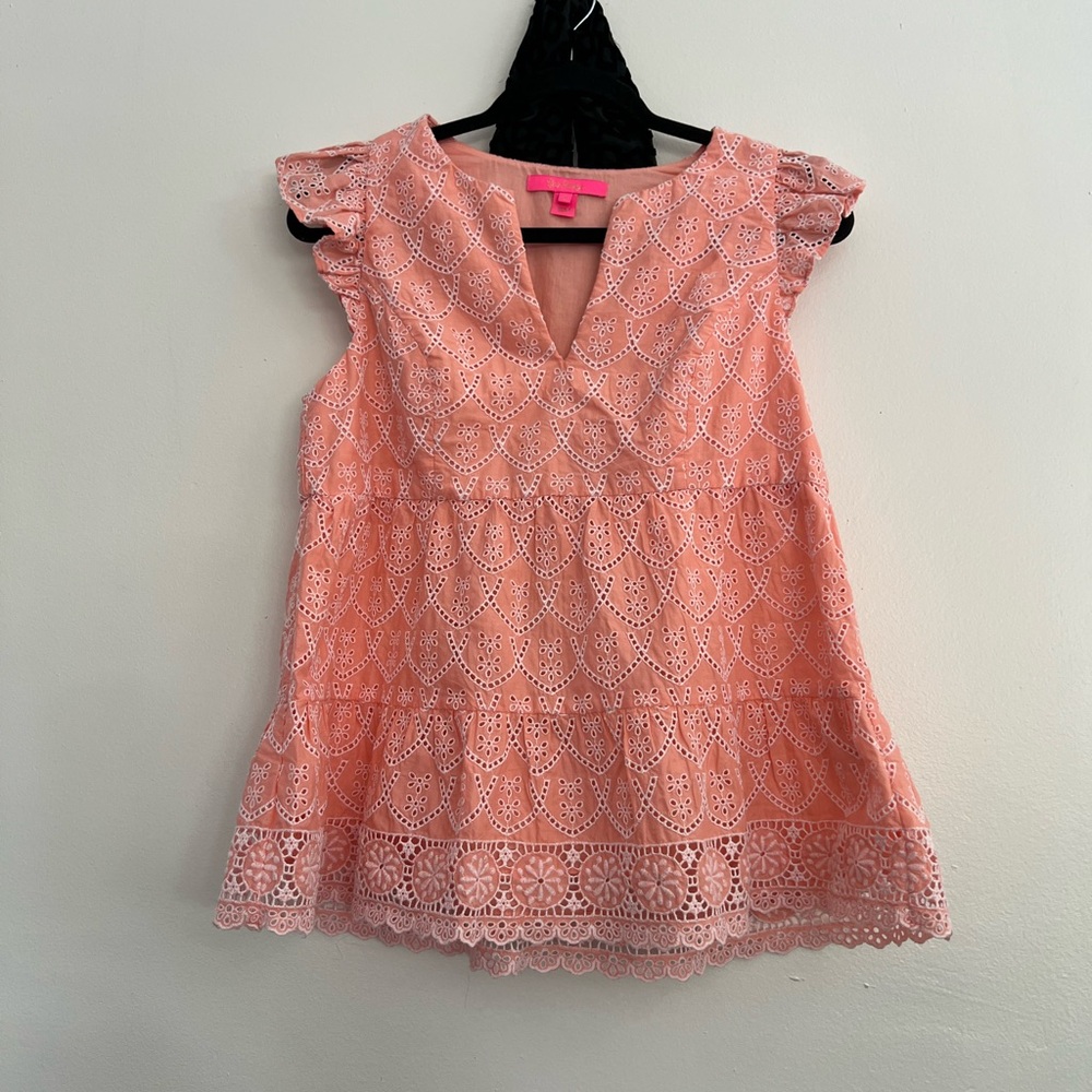 Lilly Pulitzer Peach Pink Cotton Dress Top